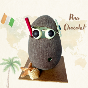 Montage chocolat de Pâques en forme de noix de coco avec paille et yeux rigolos, Pina Chocolat